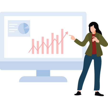 Empresária apontando para gráfico no monitor  Ilustração