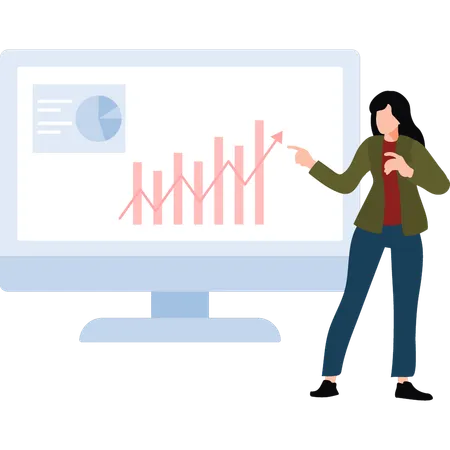 Empresária apontando para gráfico no monitor  Ilustração