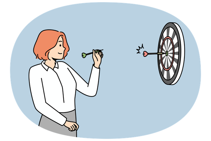 Mujer de negocios apuntando una flecha a una meta redonda  Ilustración