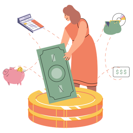 Mujer de negocios calculando el presupuesto empresarial  Ilustración