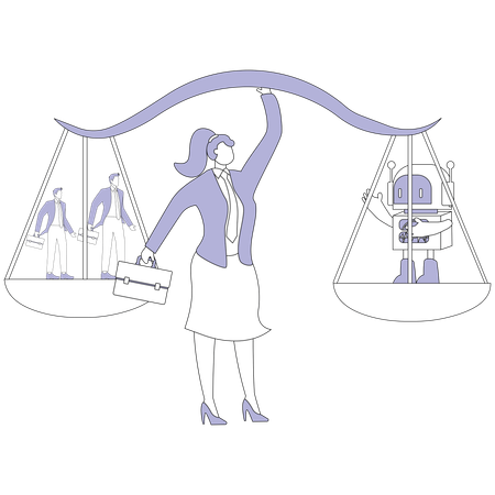 Mulher de negócios com equilíbrio de IA  Ilustração