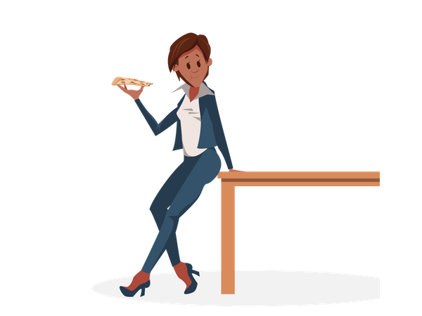 Empresária comendo pizza  Ilustração