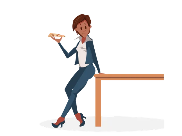 Empresária comendo pizza  Ilustração