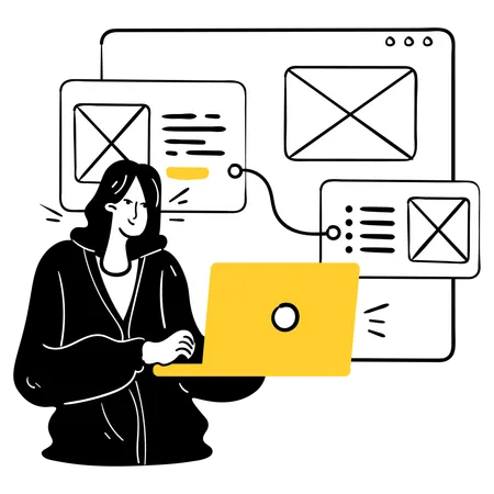 Empresária compartilha wireframe de design  Ilustração