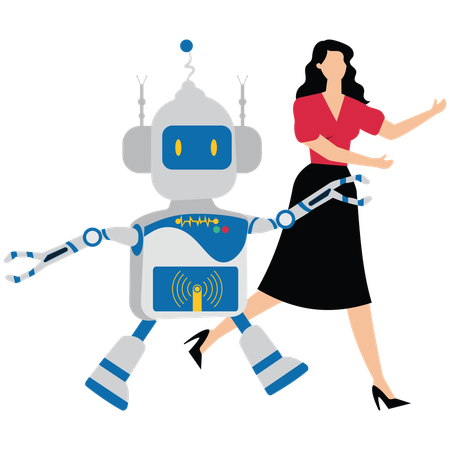 Mujer de negocios compitiendo contra un robot  Ilustración