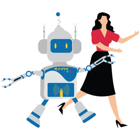 Mujer de negocios compitiendo contra un robot  Ilustración