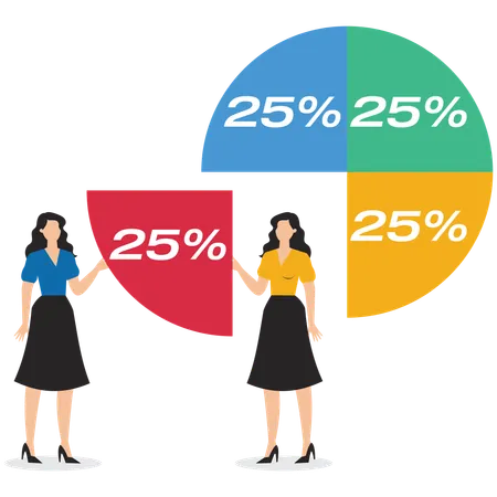 Mujer de negocios con el 25 por ciento de las acciones de la empresa  Ilustración