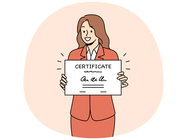 Mujer de negocios con certificado que confirma la finalización de cursos de formación profesional  Ilustración