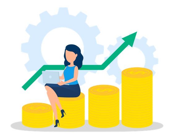 Empresaria con dinero. Mujer exitosa feliz  Ilustración