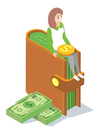 Mujer de negocios con dinero en efectivo  Ilustración