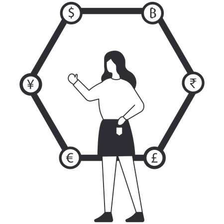 Empresaria con moneda descentralizada  Ilustración