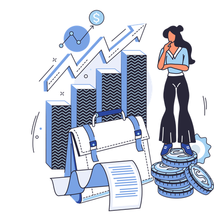 Mujer de negocios haciendo cartera de intercambio de mercado  Ilustración