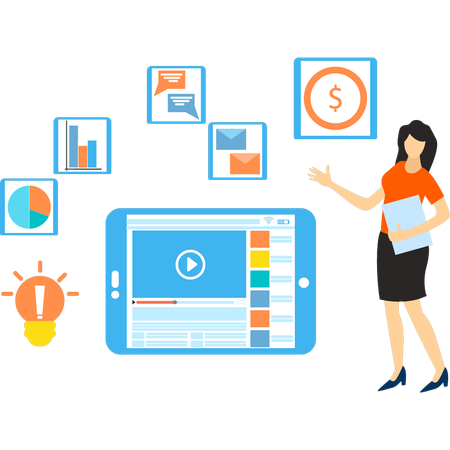 Empresária dá ideia sobre vídeo online  Ilustração