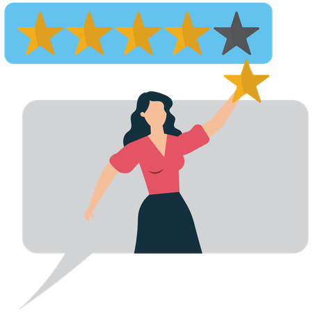 Mulher de negócios dando uma avaliação cinco estrelas ao cliente  Ilustração