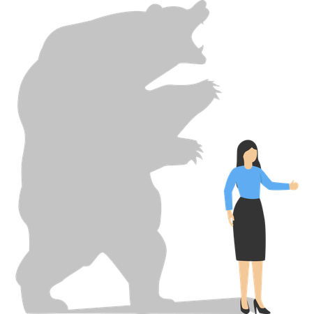 Mujer de negocios de pie con sombra de oso  Ilustración