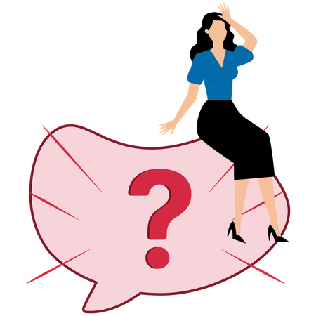 Mujer de negocios deprimida en signo de interrogación  Illustration