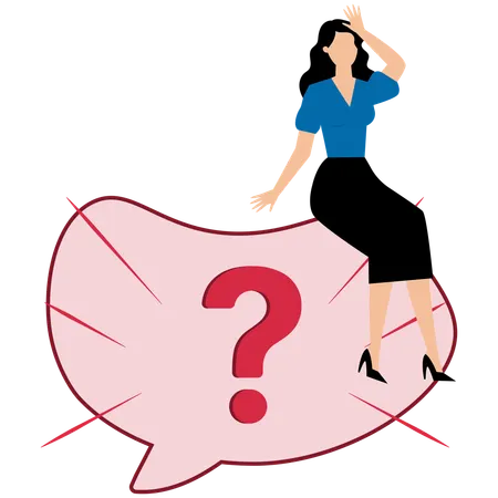 Mujer de negocios deprimida en signo de interrogación  Illustration
