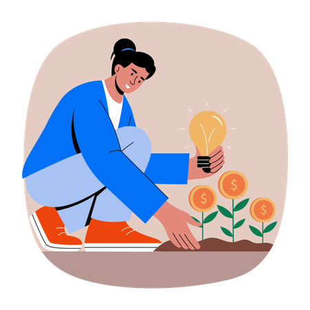 Mujer empresaria desarrolla idea de innovación  Ilustración