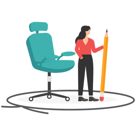 Empresária desenhando um círculo ao redor de sua cadeira de escritório  Ilustração