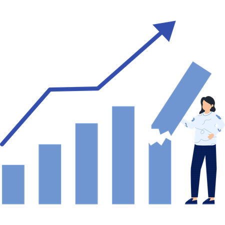Mulher de negócios analisando um gráfico financeiro representando fracasso e declínio  Ilustração