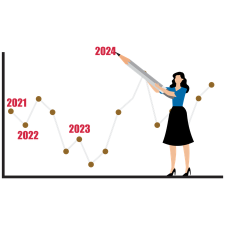 Mujer de negocios discutiendo datos de crecimiento anual  Ilustración