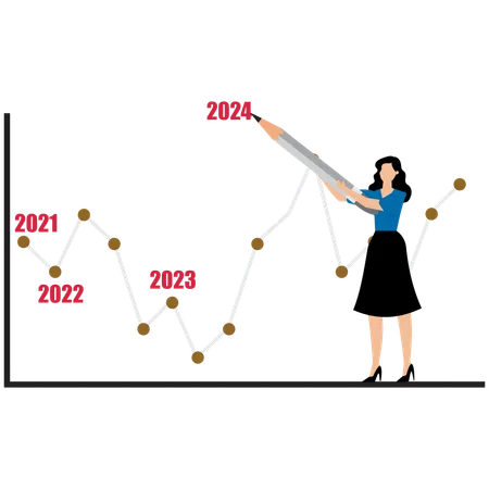 Mujer de negocios discutiendo datos de crecimiento anual  Ilustración