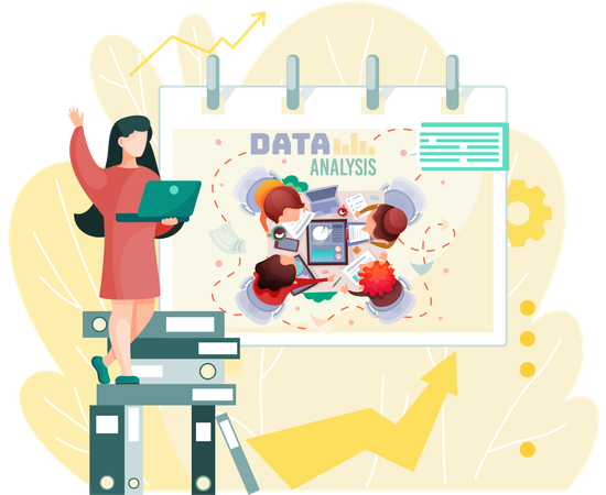 Mujer de negocios discutiendo planes de negocios  Ilustración