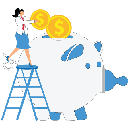 Empresária economiza dinheiro para uso futuro  Ilustração