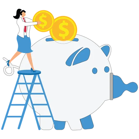 Empresária economiza dinheiro para uso futuro  Ilustração