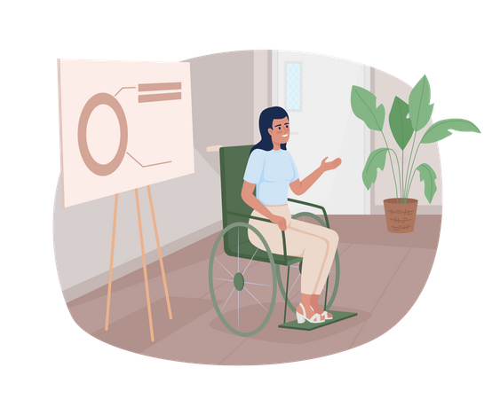 Empresária em cadeira de rodas fazendo apresentação  Ilustração