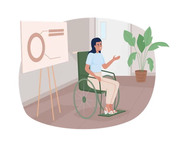 Empresária em cadeira de rodas fazendo apresentação  Ilustração