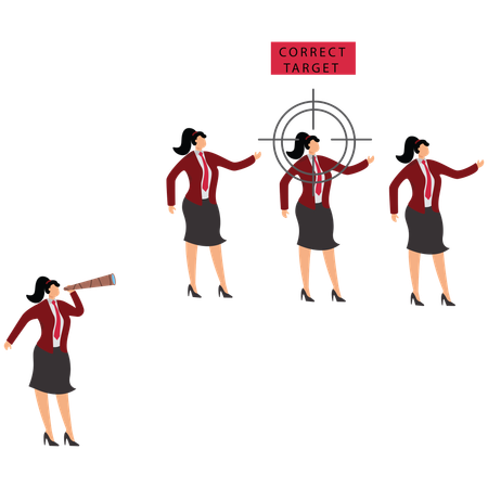 Mulher de negócios em pé olhando para um alvo preciso  Ilustração