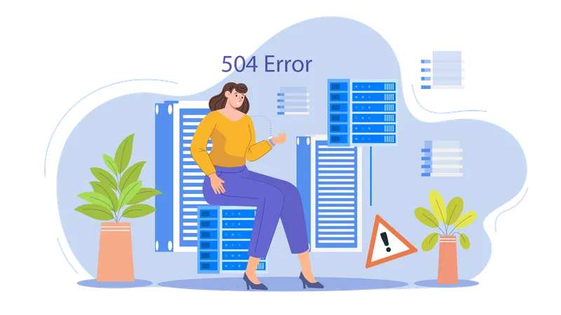 Una empresaria encuentra un error 504 al cargar un sitio web  Illustration