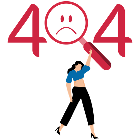 Mujer de negocios frente al error 404  Ilustración