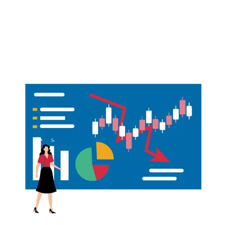 Mulher de negócios enfrenta perdas no mercado  Ilustração