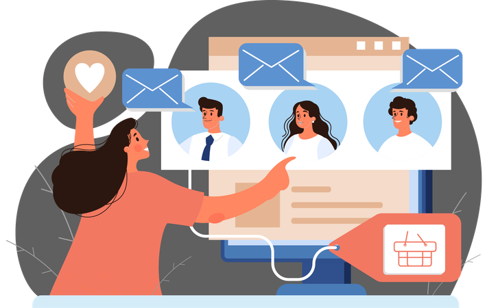 Empresária enviando e-mail de recrutamento para funcionários  Ilustração