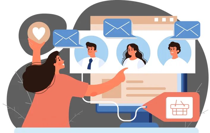 Empresária enviando e-mail de recrutamento para funcionários  Ilustração