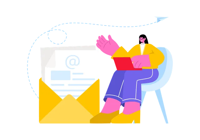 Empresária enviando e-mail para cliente  Ilustração