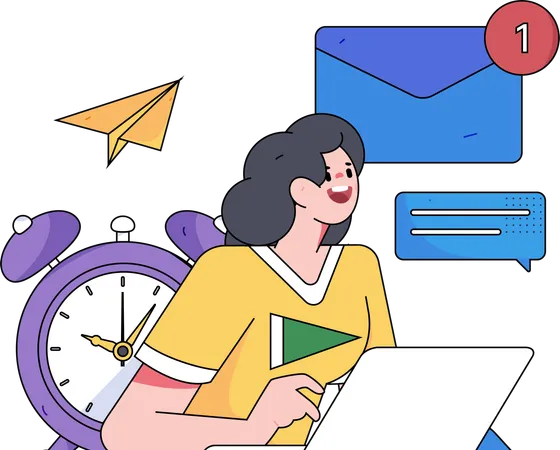 Mulher de negócios enviando e-mails de marketing  Ilustração