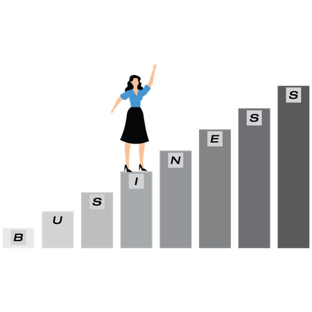 Empresária subindo degraus de negócios  Ilustração