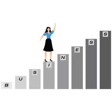 Empresária subindo degraus de negócios  Ilustração