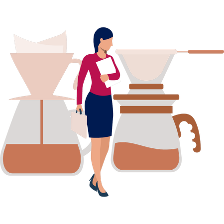 Mujer de negocios esperando un café  Ilustración