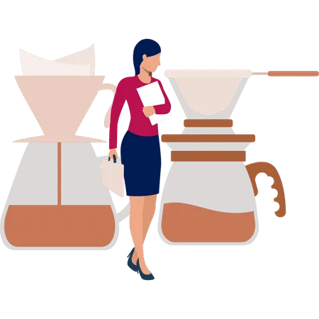 Mujer de negocios esperando un café  Ilustración