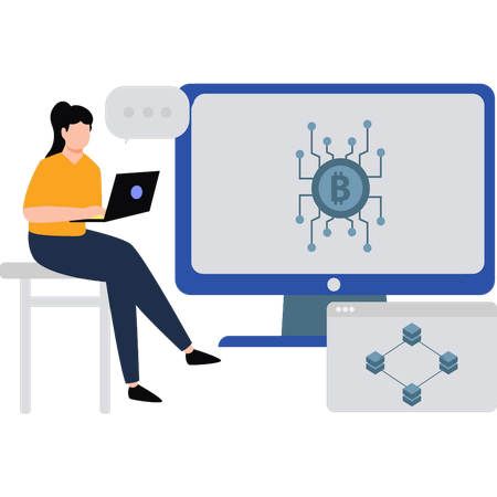 A empresária está analisando compartilhamentos on-line  Ilustração