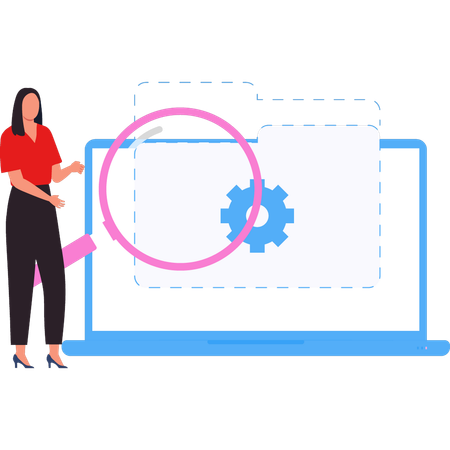 Empresária está mostrando configuração de pasta no laptop  Ilustração