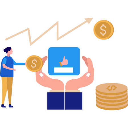 Empresária está parada perto da moeda de um dólar  Ilustração