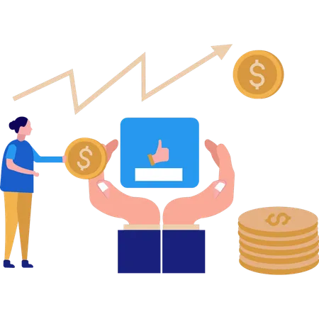 Empresária está parada perto da moeda de um dólar  Ilustração