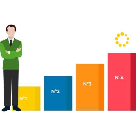 La empresaria está trabajando en datos gráficos para lograr el objetivo.  Ilustración