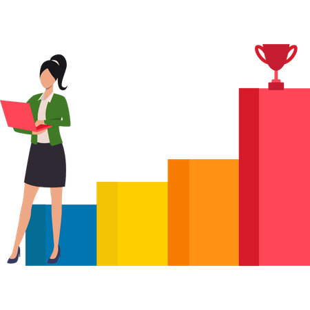 La empresaria está trabajando en datos gráficos para lograr el objetivo.  Ilustración