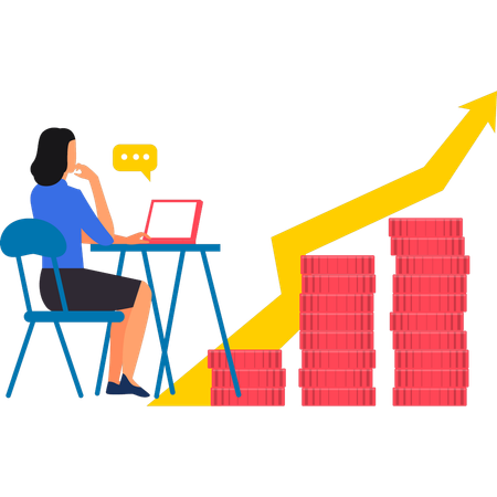 La empresaria está trabajando en datos gráficos para lograr el objetivo.  Ilustración